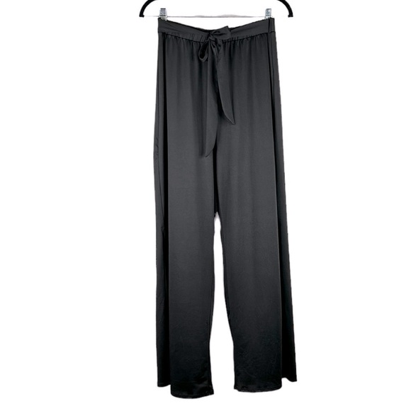 Forever 21 Pants - Forever 21 Black Elastic Waist Wide Leg Slit Pants with Front Tie Size Large